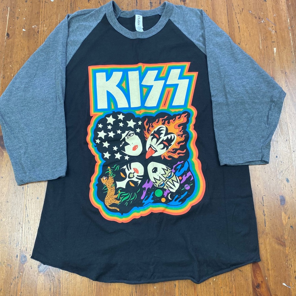 KISS Band Raglan 3/4 Sleeve T Shirt Black Gray Men's/Women's M Unisex Tultex 245